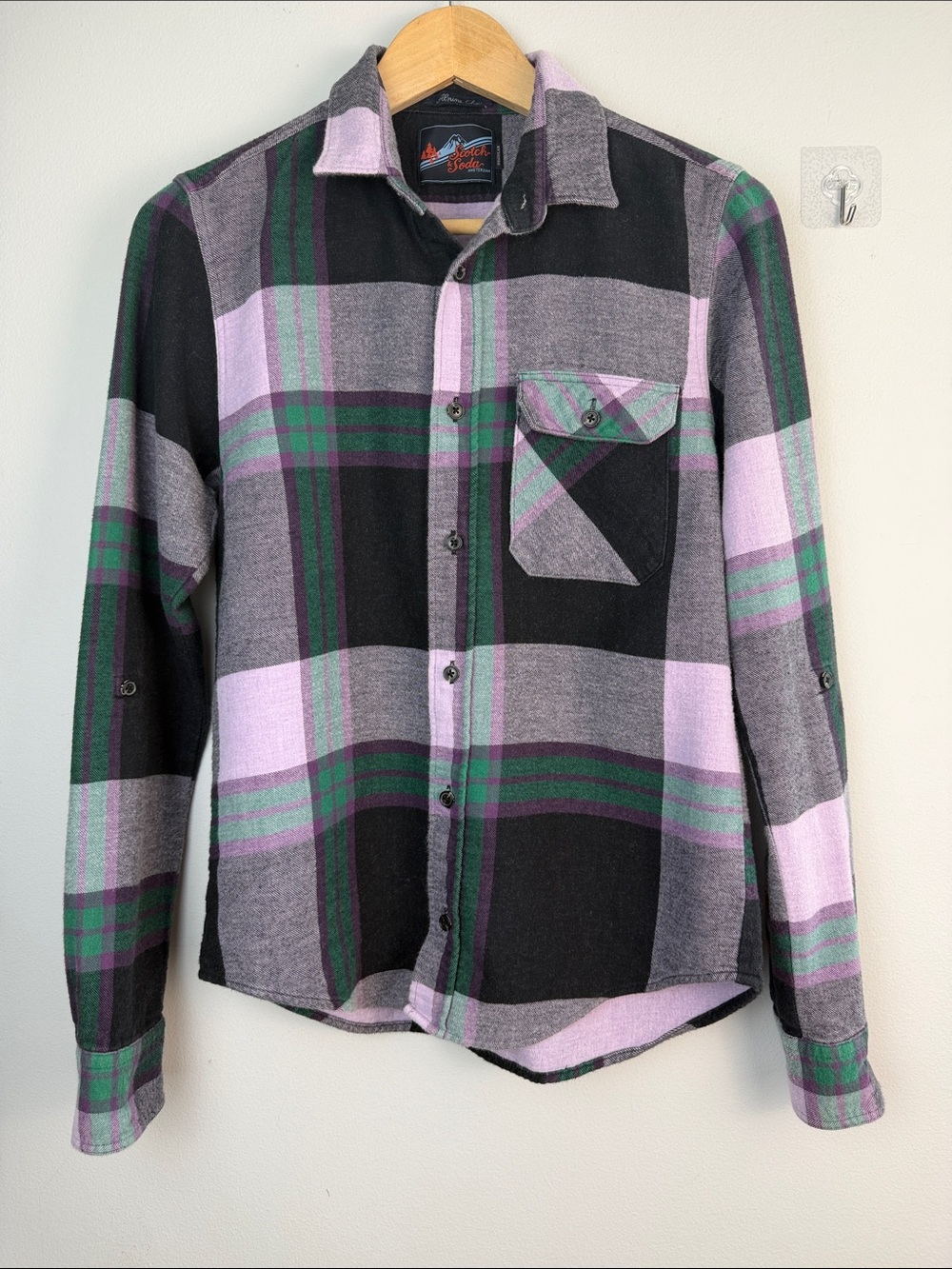 Scotch & Soda Roll Tab Flannel Shirt Cotton Plaid Button Up Top SM Relaxed Fit